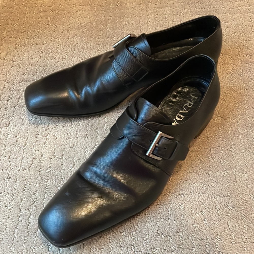 Prada Saffiano Leather Monk Strap Loafers Size 10 - Picture 2 of 11